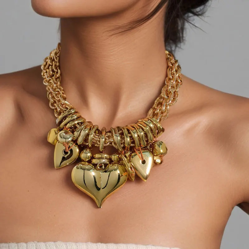 Statement Multi-layer Beaded Necklace Love Pendant for Women Girl Trendy Party Jewelry