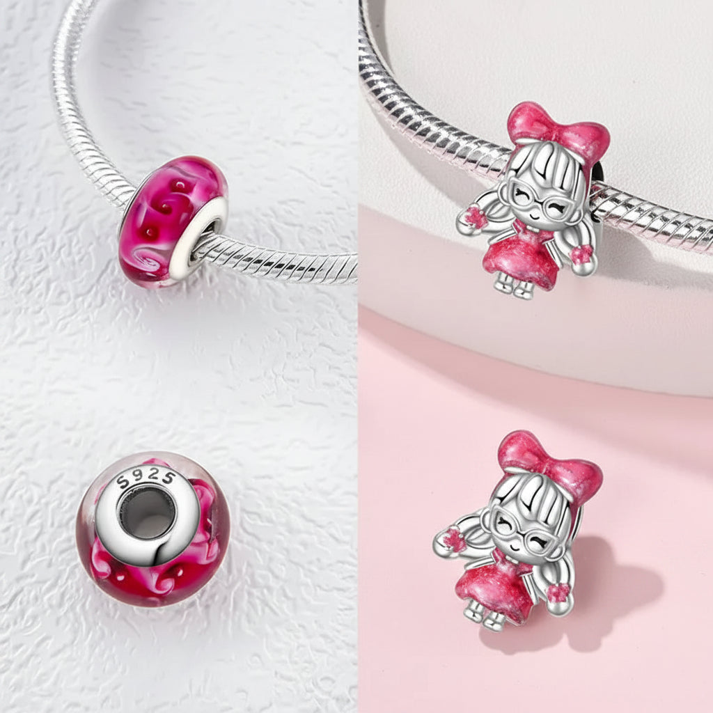925 Sterling Silver Original Certified Pink Double Braid Girl Perfume Bag Jewelry and Accessory Sets on Promotion Diy Fine Gift