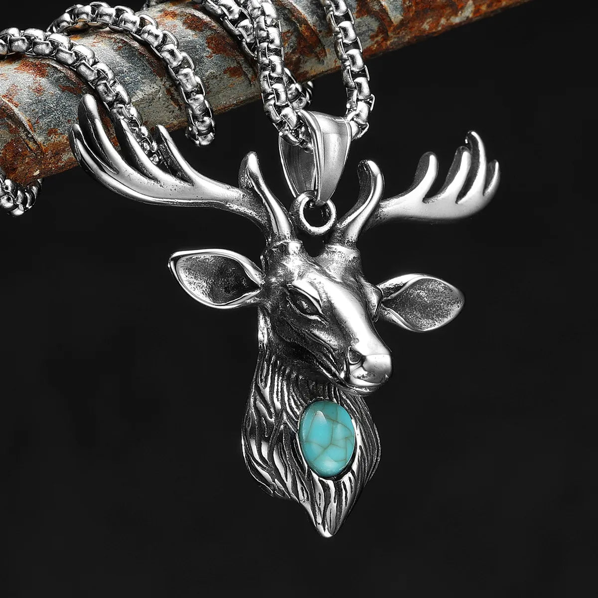 Deer Pendants Men Ancient Reindeer Necklaces 316L Stainless Steel Gem Chain Rock Punk for Friend Male Jewelry Gift Dropshipping