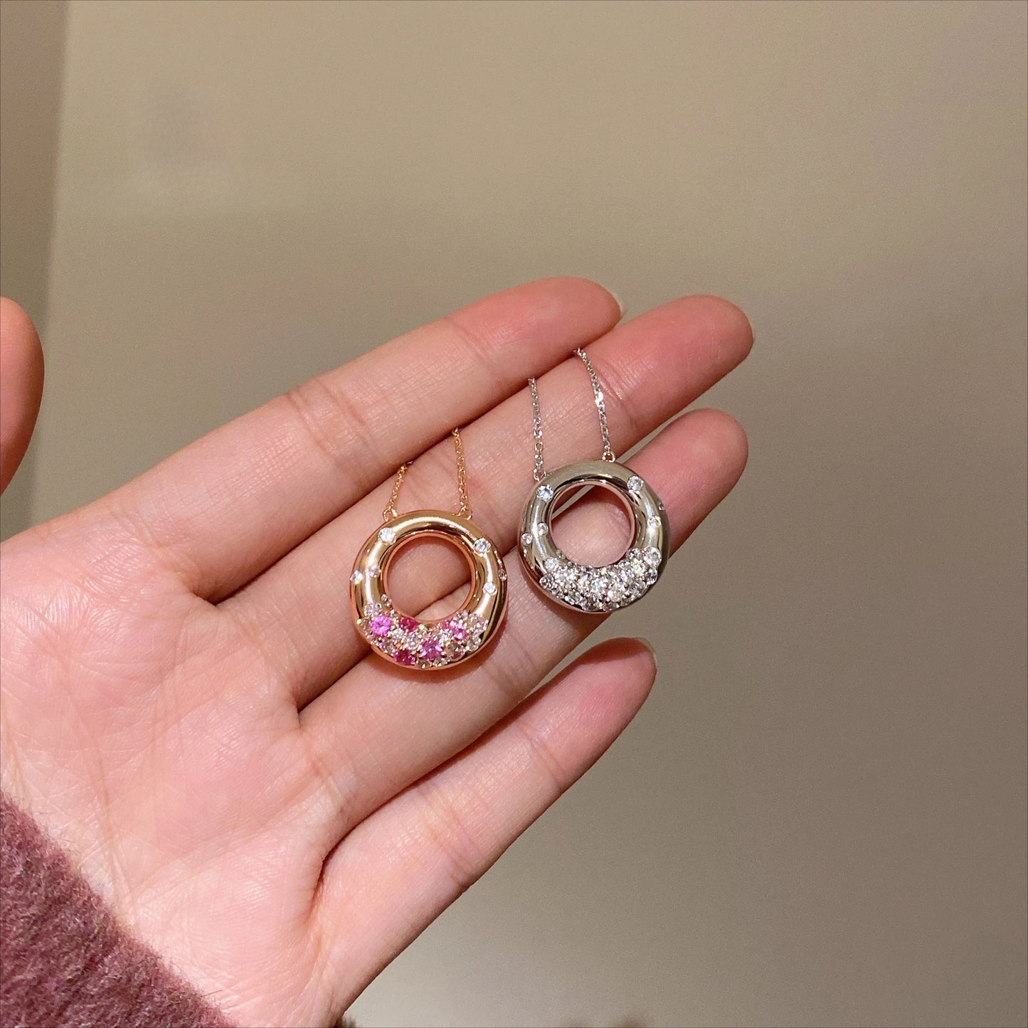 Sweet Donut Necklace Silver 925 Zircon Fashion Jewelry Chain Necklace