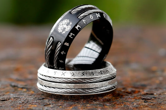 Men's Viking Rune Ring – 316L Stainless Steel Odin Amulet Band