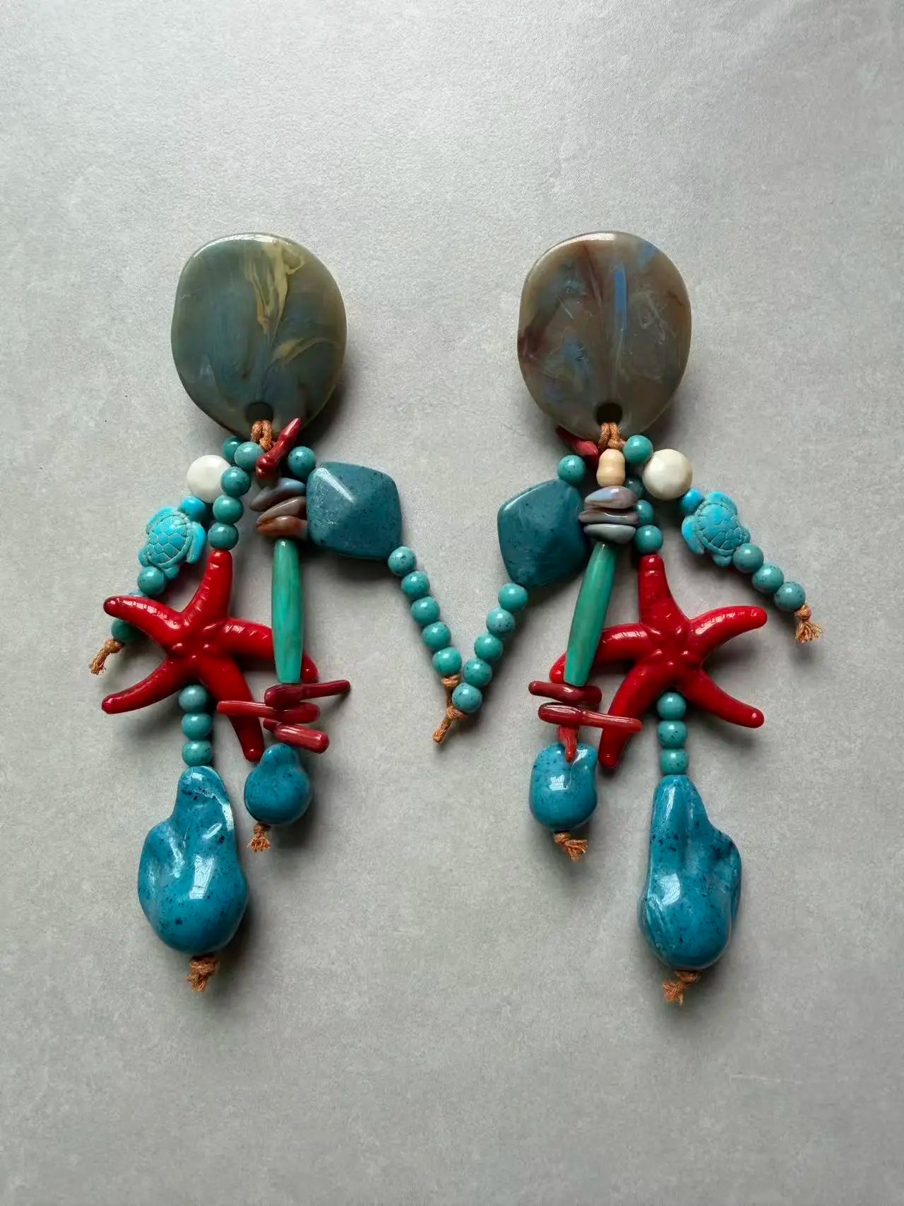 Bohemian Ocean Starfish Dangle Earrings Women Vintage Sea Turtle Beaded Long Drop Earrings Beach Vacation Holiday Jewelry Gift