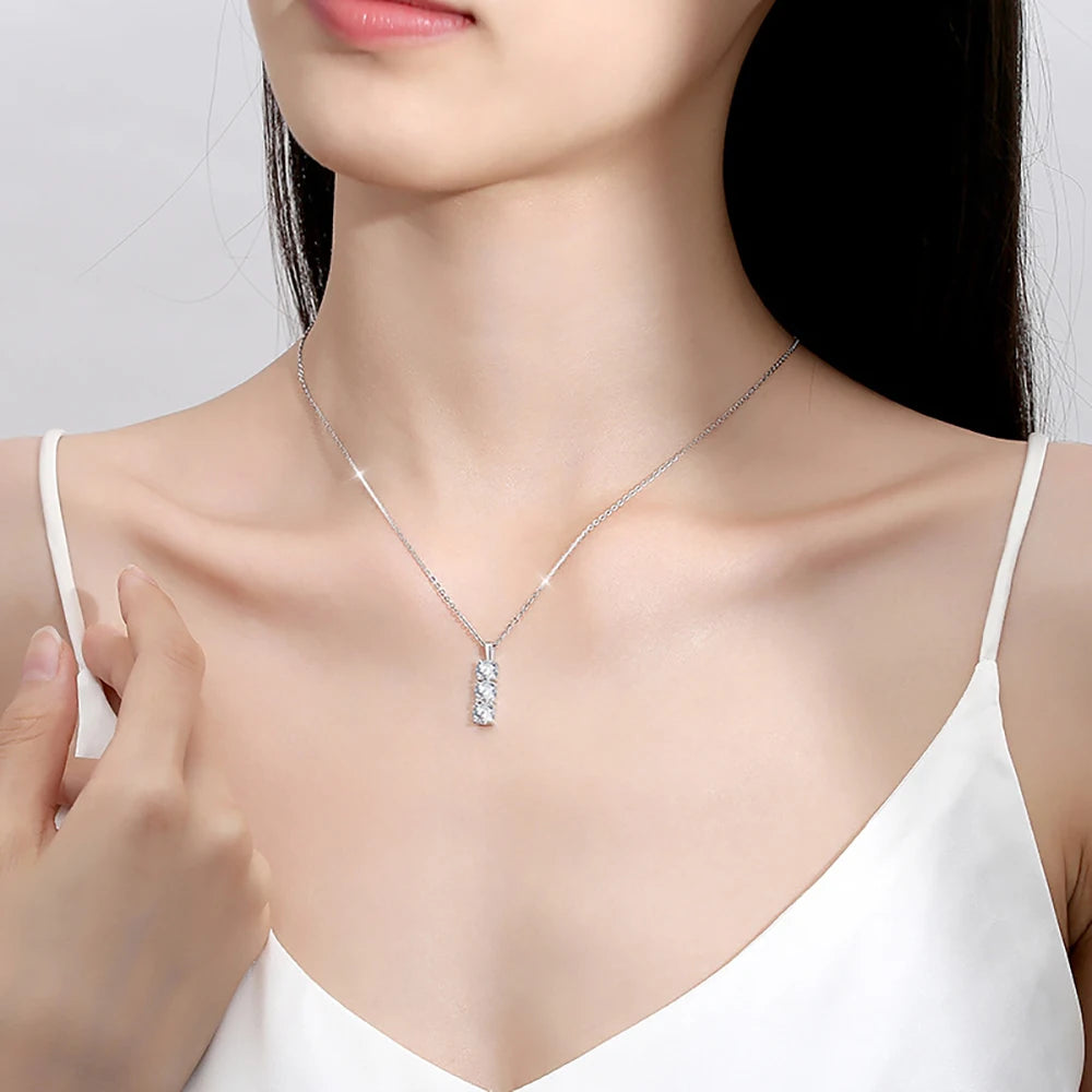 Serenity 1.5cttw Real D Color 5mm Full Moissanite Necklace For Women S925 Sterling Silver Plate Pt950 Pendant Chain Fine Jewelry