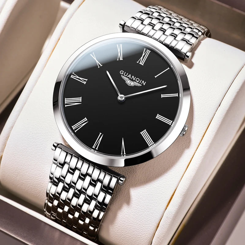 GUANQIN Men's Luxury Slim Dress Watch | Stainless Steel | Luminous | Business Quartz | Gift
