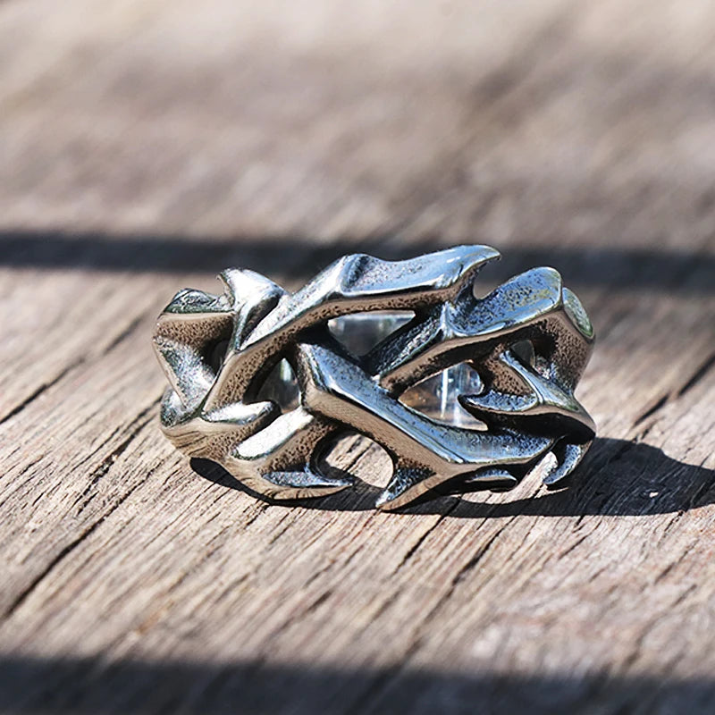 Men's Hollow-Out Crown of Thorns Biker Ring – 316L Stainless Steel