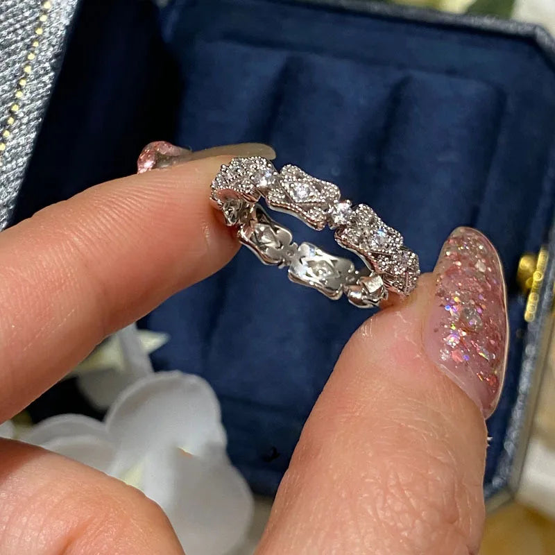 Palace Style Hollow Zircon Ring - Sterling Silver Plated Statement Ring