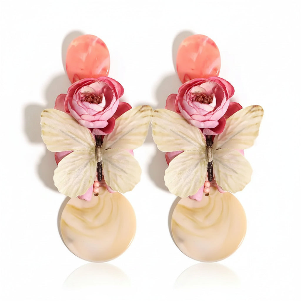 Statement Bohemian Rose Butterfly Earrings For Women Girl Trendy Luxury Vintage Fairy Wedding Party Jewelry Accessoies