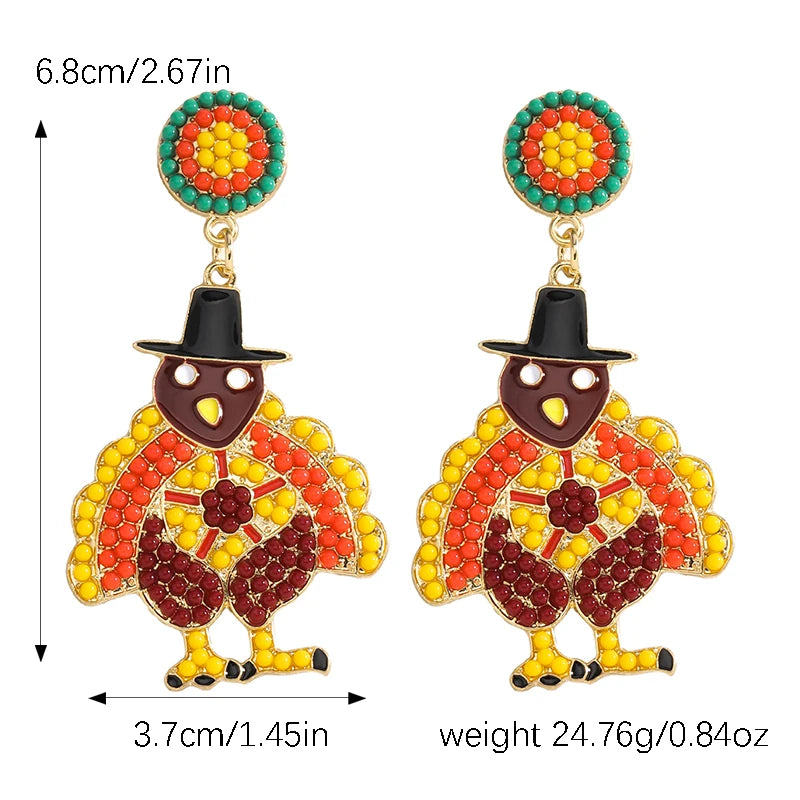 Thanksgiving Day Boho Handmade Beaded Turkey Earrings,Cute Celebrate Frstival Party Animal Women Accessories