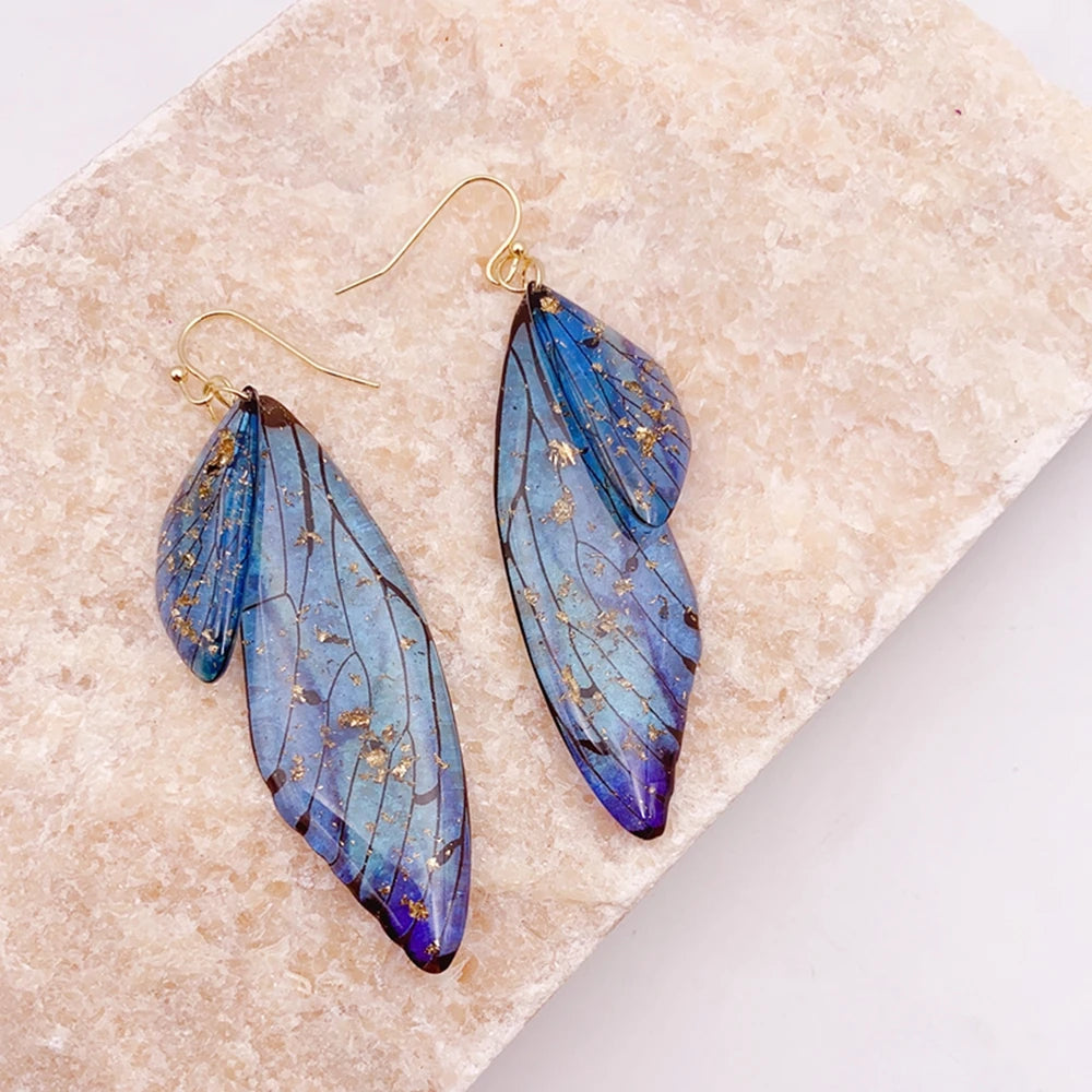 Handmade Butterfly Wing Drop Earrings for Women | Gradient Resin Long Dangle Earrings
