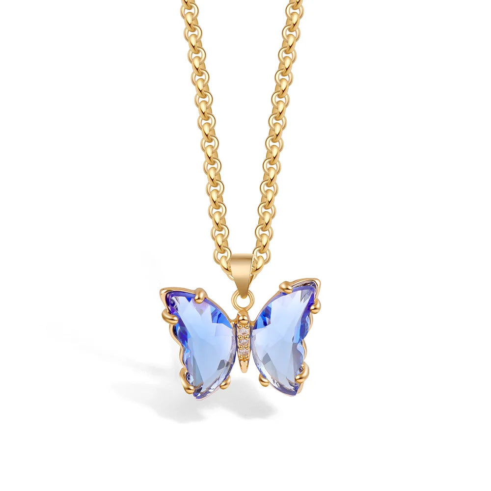 Colorful Glass Butterfly Pendant Necklace
