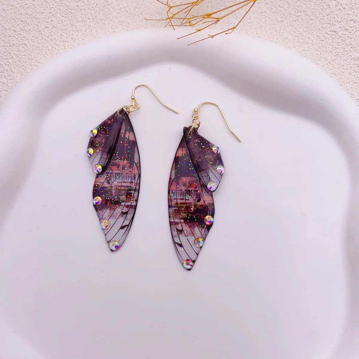 Handmade Butterfly Wing Drop Earrings for Women | Gradient Resin Long Dangle Earrings