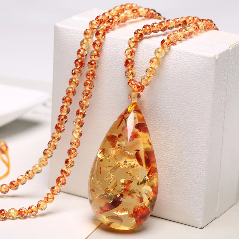 Natural Baltic Amber Pendant Necklace for Women | Healing Gemstone Jewelry