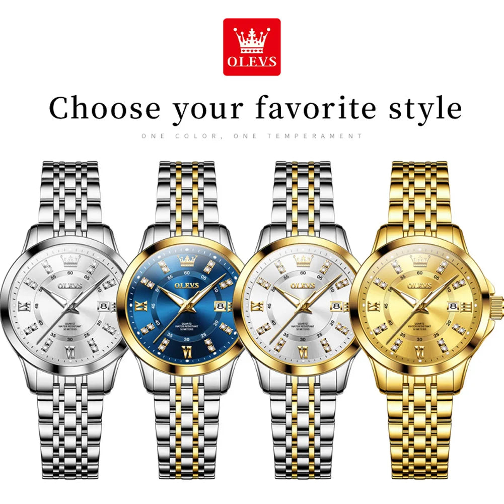 OLEVS Women's Elegant Diamond Quartz Watch | Stainless Steel | Luminous | 4 Colors | Waterproof