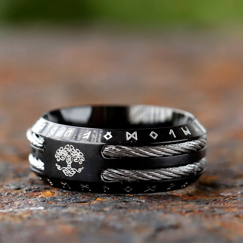 Men's Viking Rune Ring – 316L Stainless Steel Odin Amulet Band