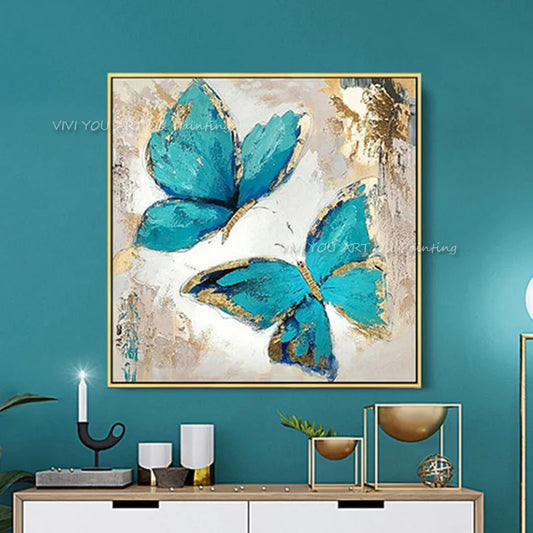 Handmade Abstract Golden Butterfly Oil Painting On Canvas Handpainted Abstrat Paintings For Living Room Decor Wall Art Pictures