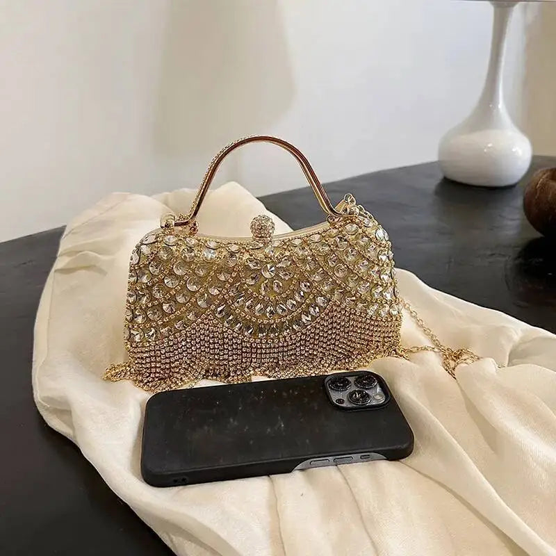Luxurious Women Banquet Handbags New Diamond-Studded Tassel Evening Bags Wedding Purse Dress Beaded Party Clutch