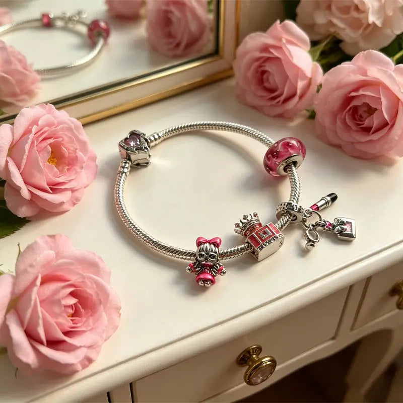 925 Sterling Silver Original Certified Pink Double Braid Girl Perfume Bag Jewelry and Accessory Sets on Promotion Diy Fine Gift