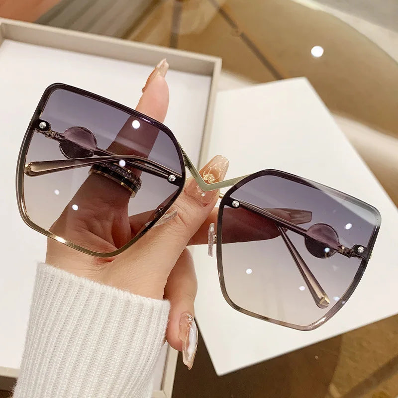 2024 New Rimless Cut Edge Sunglasses For Women Sunscreen Pearl Frame Retro Uv Protection High-grade Sunglasses