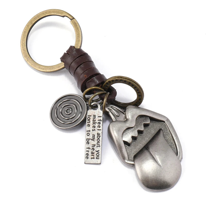 Playful Big Mouth Tongue Leather Keychain
