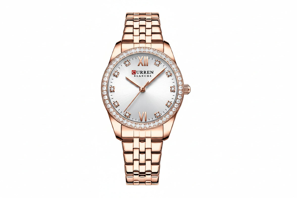 CURREN Women's Luxury Rhinestone Bracelet Watch | Rose Gold | Quartz | Gift Box Available