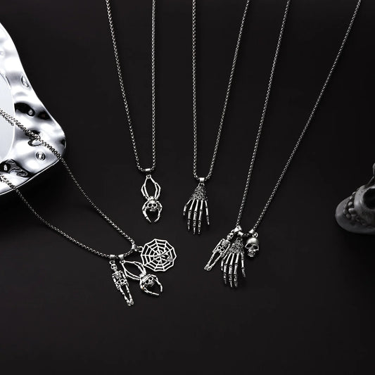 Gothic Skeleton & Spider Pendant Necklace