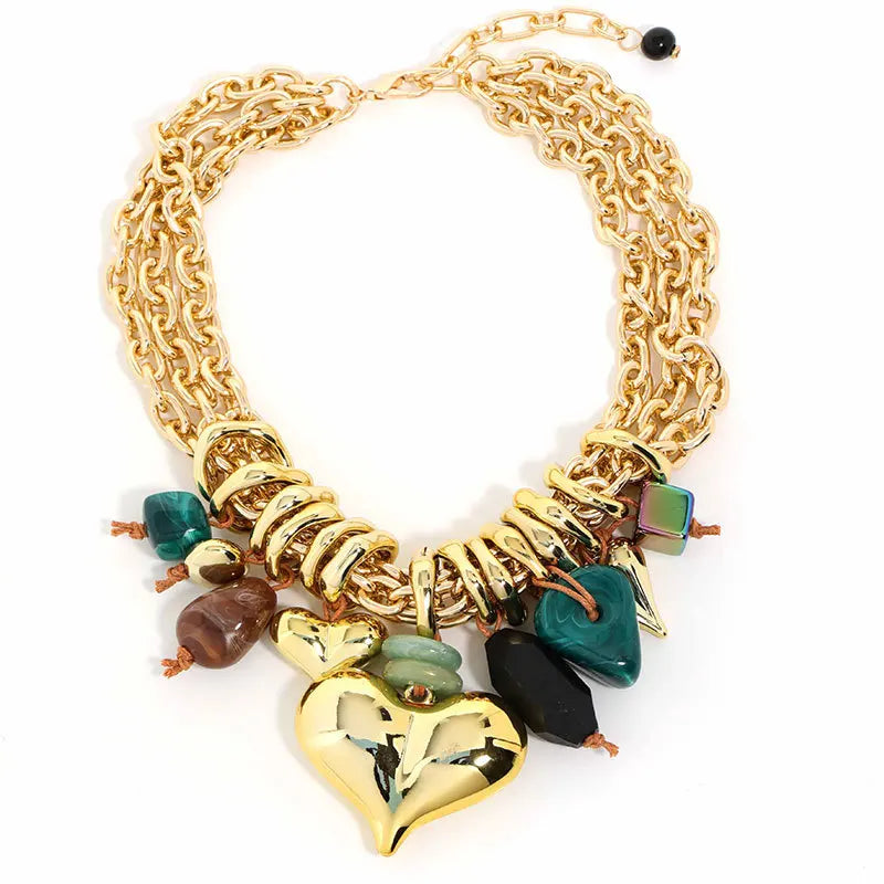 Statement Multi-layer Beaded Necklace Love Pendant for Women Girl Trendy Party Jewelry