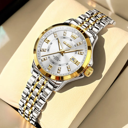 OLEVS Women's Elegant Diamond Quartz Watch | Stainless Steel | Luminous | 4 Colors | Waterproof