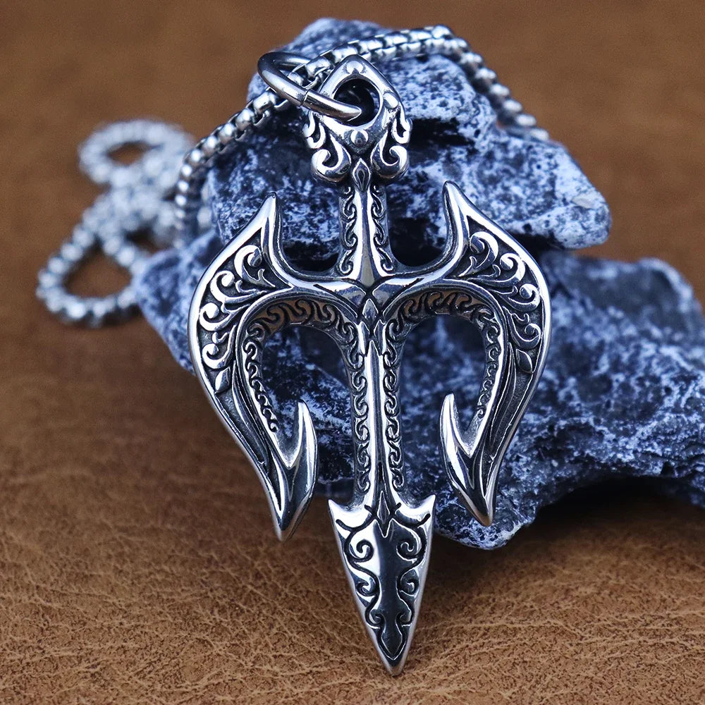 Vintage Stainless Steel Shiva Pendant Fashion Poseidon Trident Necklace for Woman Medieval Male Jewelry Accessories Dropshipping