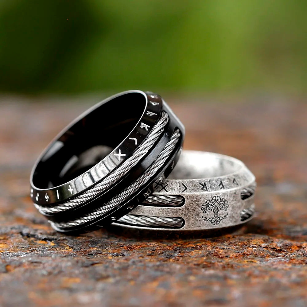 Men's Viking Rune Ring – 316L Stainless Steel Odin Amulet Band