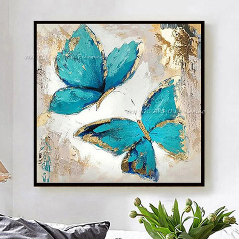 Handmade Abstract Golden Butterfly Oil Painting On Canvas Handpainted Abstrat Paintings For Living Room Decor Wall Art Pictures