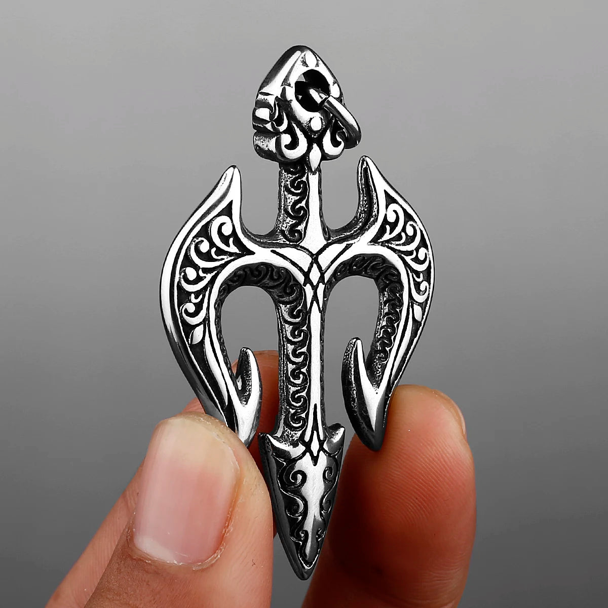 Retro Personality Poseidon Trident Stainless Steel Pendant Unisex Creative Temperament Pendant Necklace Accessories Wholesale