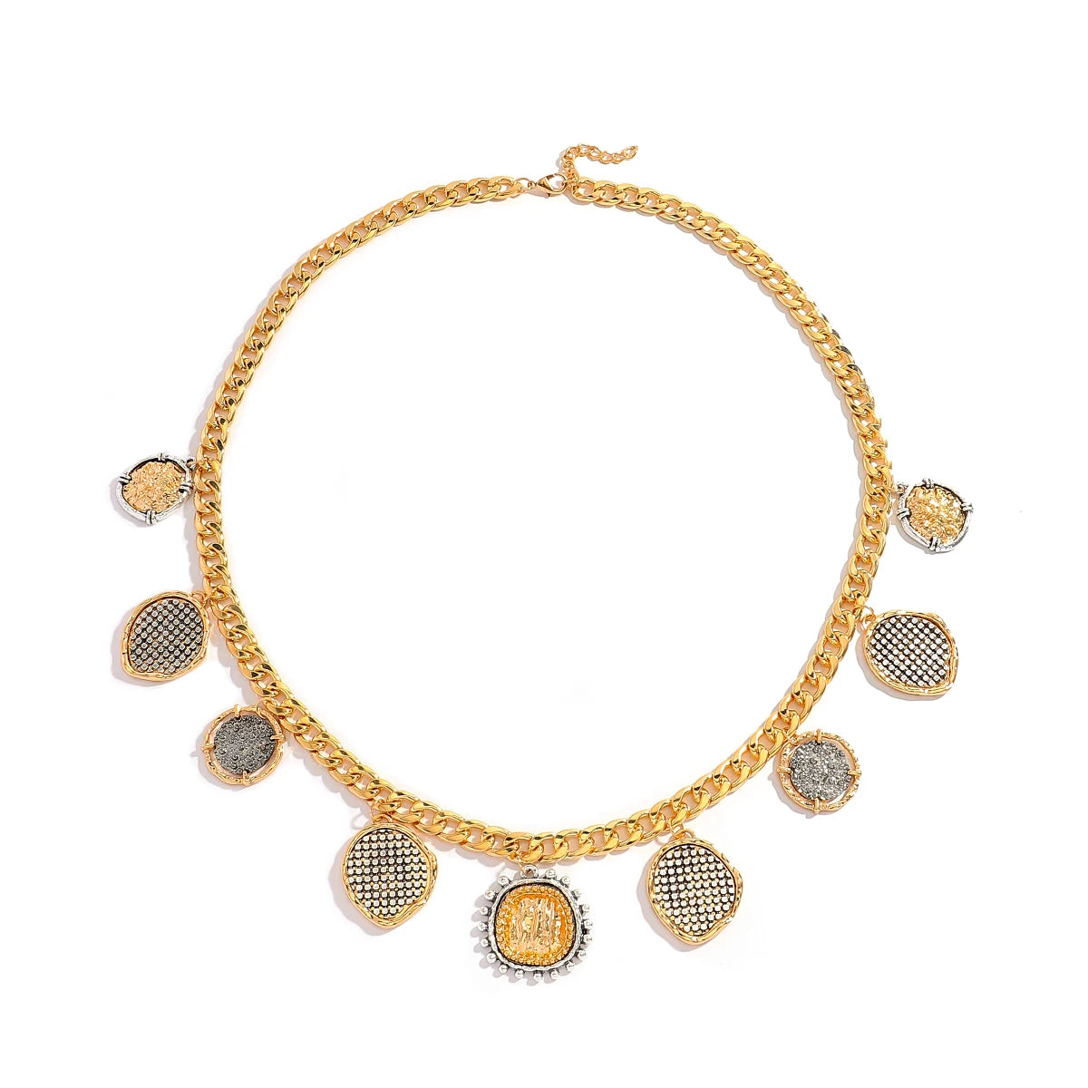 Vintage Metal Chains Round Coin Pendant Necklaces