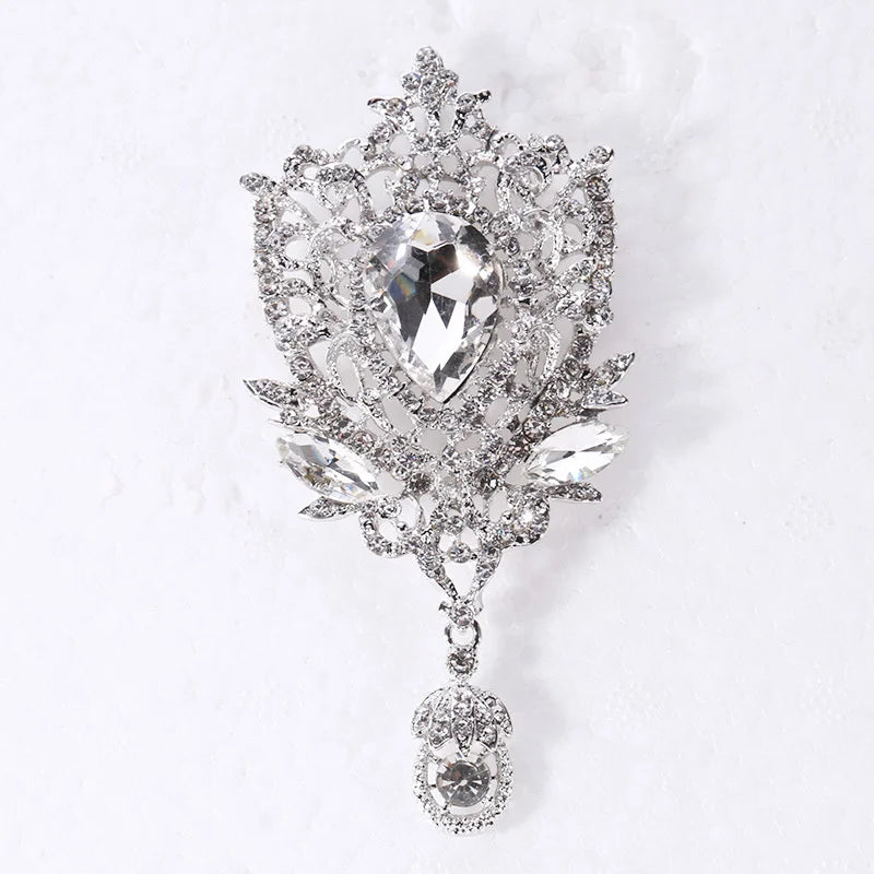 Women's Retro Crystal Teardrop Brooch – Rhinestone Pendant Pin
