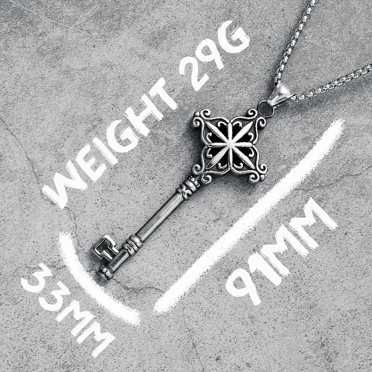 Vintage Men's Key Pendant & Necklace 316L Stainless Steel