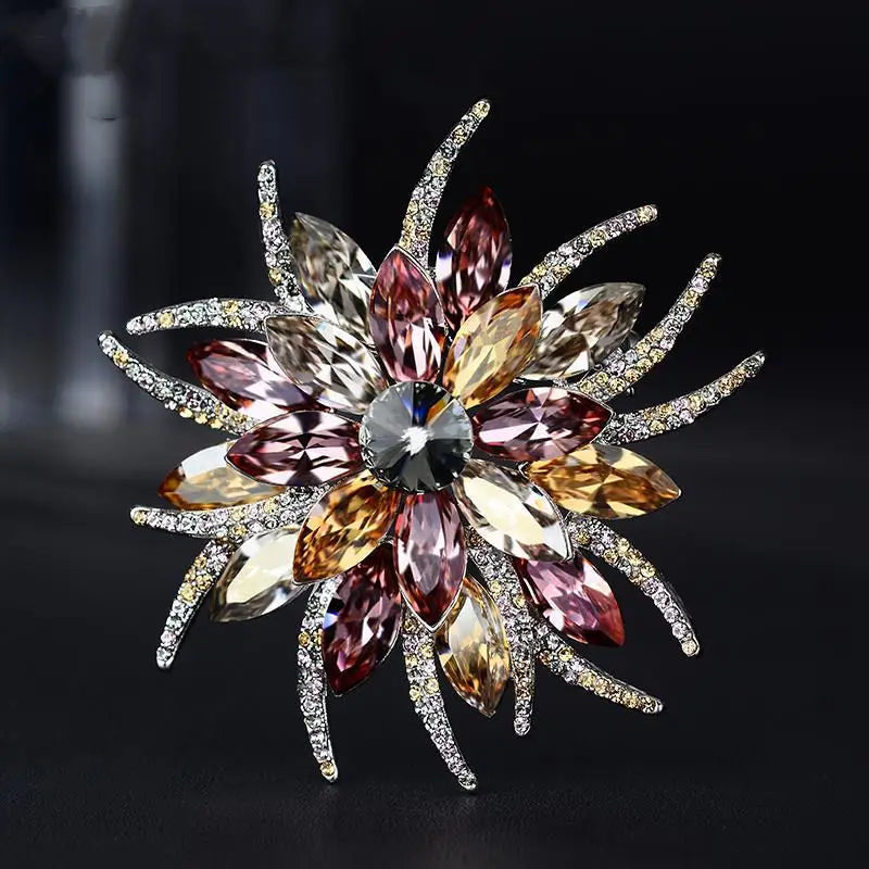Women's Luxury Crystal Sunflower Brooch – Statement Lapel Pin