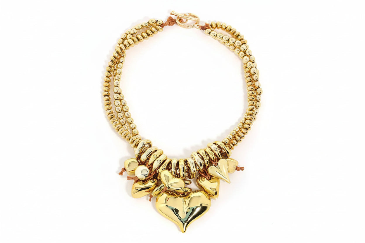 Statement Multi-layer Beaded Necklace Love Pendant for Women Girl Trendy Party Jewelry