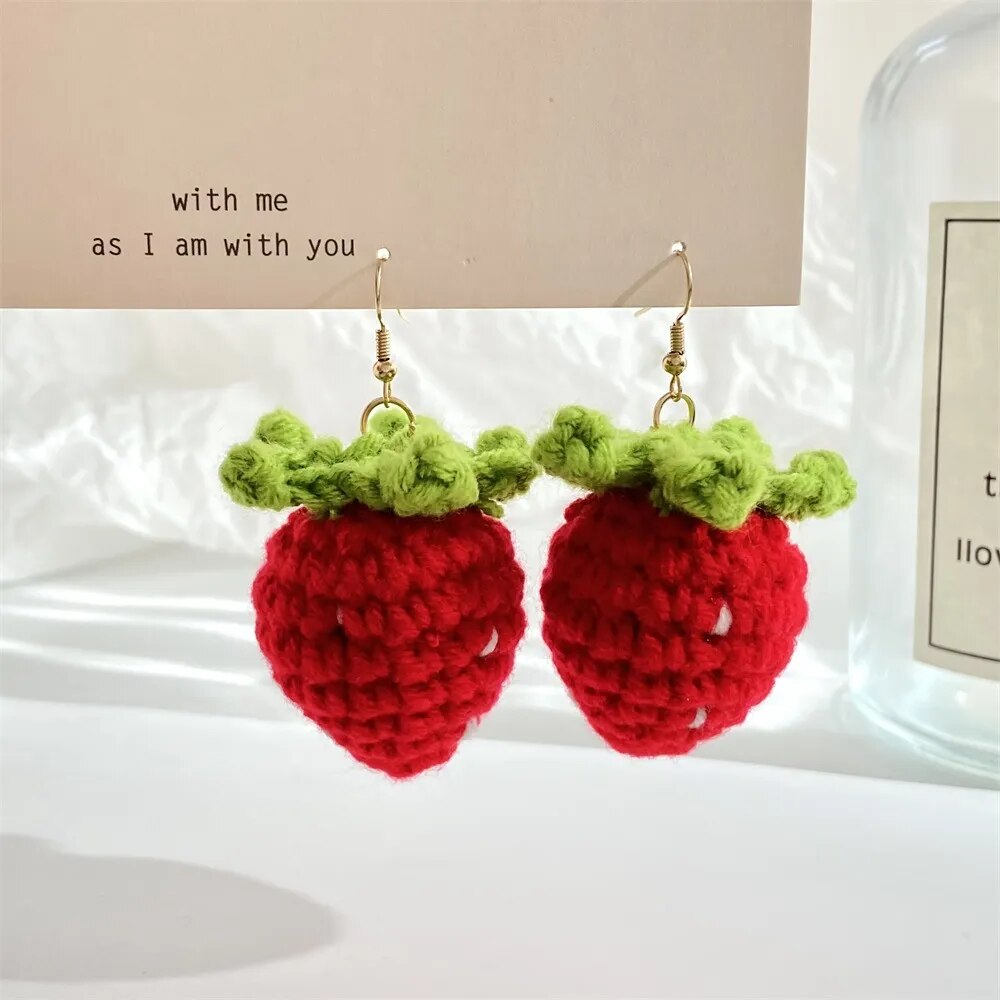 Knitted Strawberry Earrings