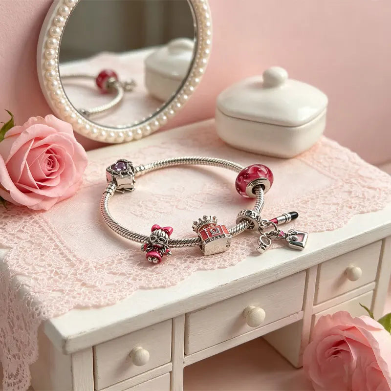 925 Sterling Silver Original Certified Pink Double Braid Girl Perfume Bag Jewelry and Accessory Sets on Promotion Diy Fine Gift