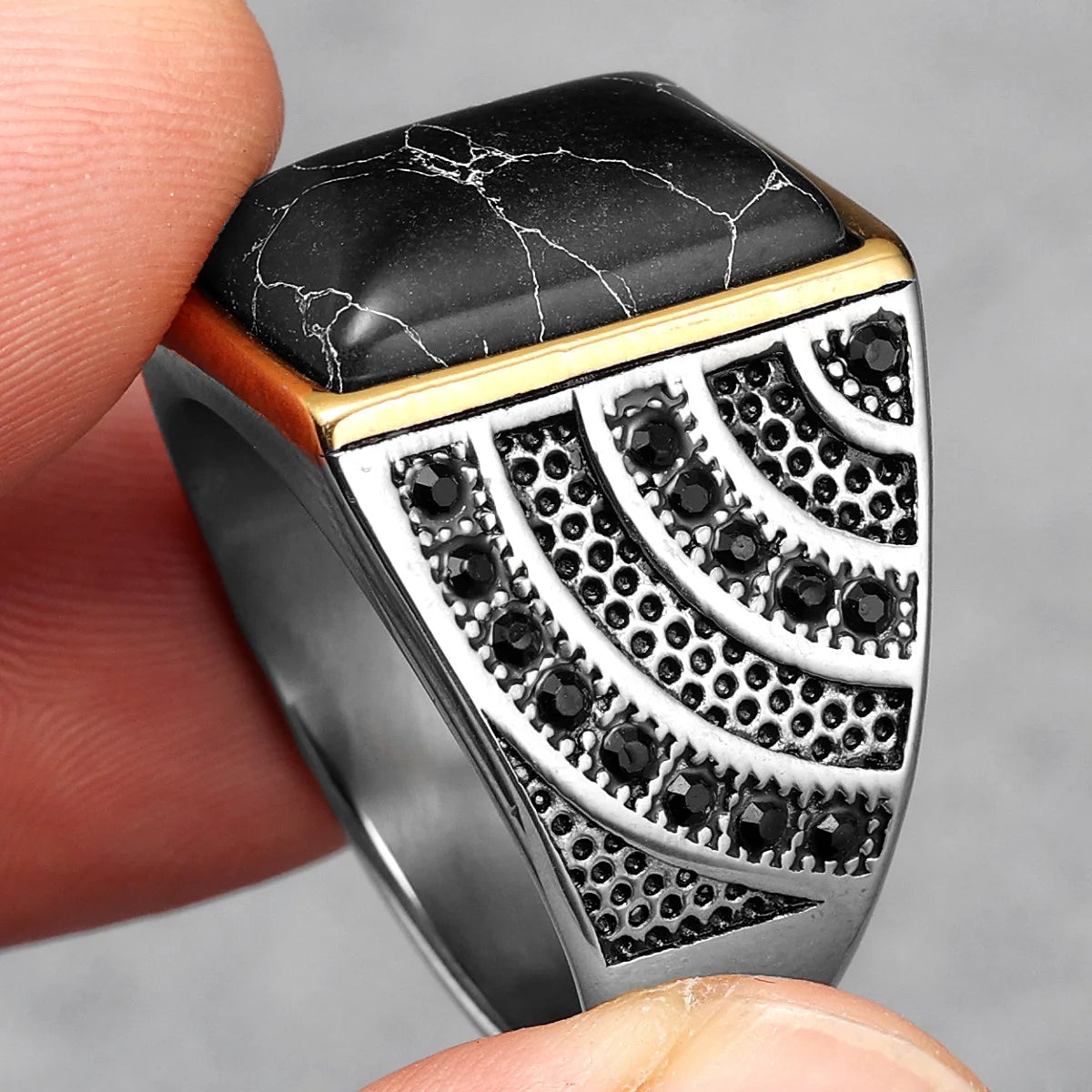 Simple Men's Gemstones Rings 316L Stainless Steel Ring