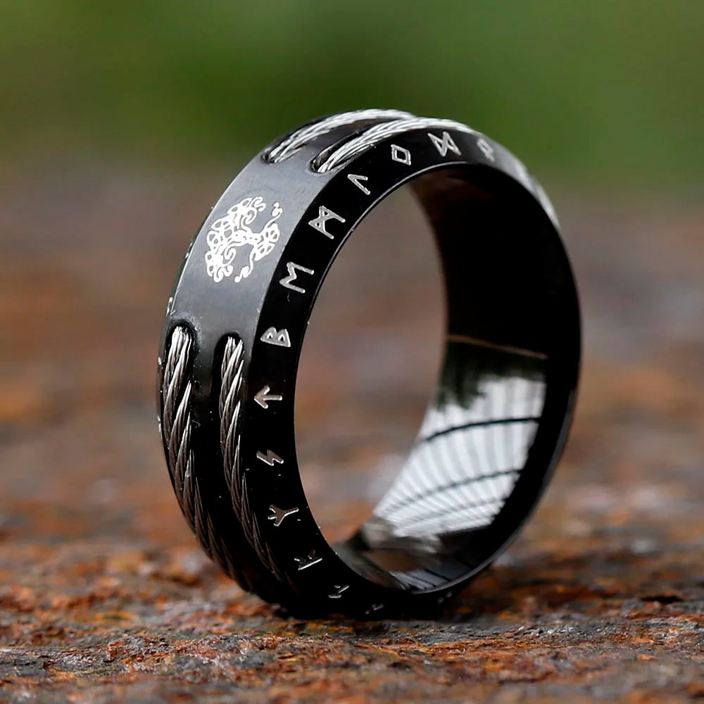 Men's Viking Rune Ring – 316L Stainless Steel Odin Amulet Band