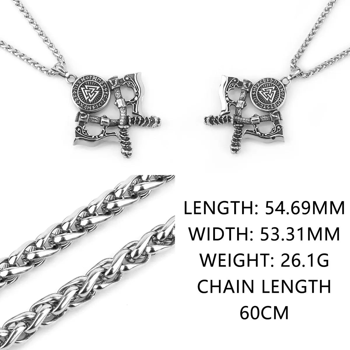 Men's 316L Stainless Steel Double Axe Viking Pendant Chain Necklace