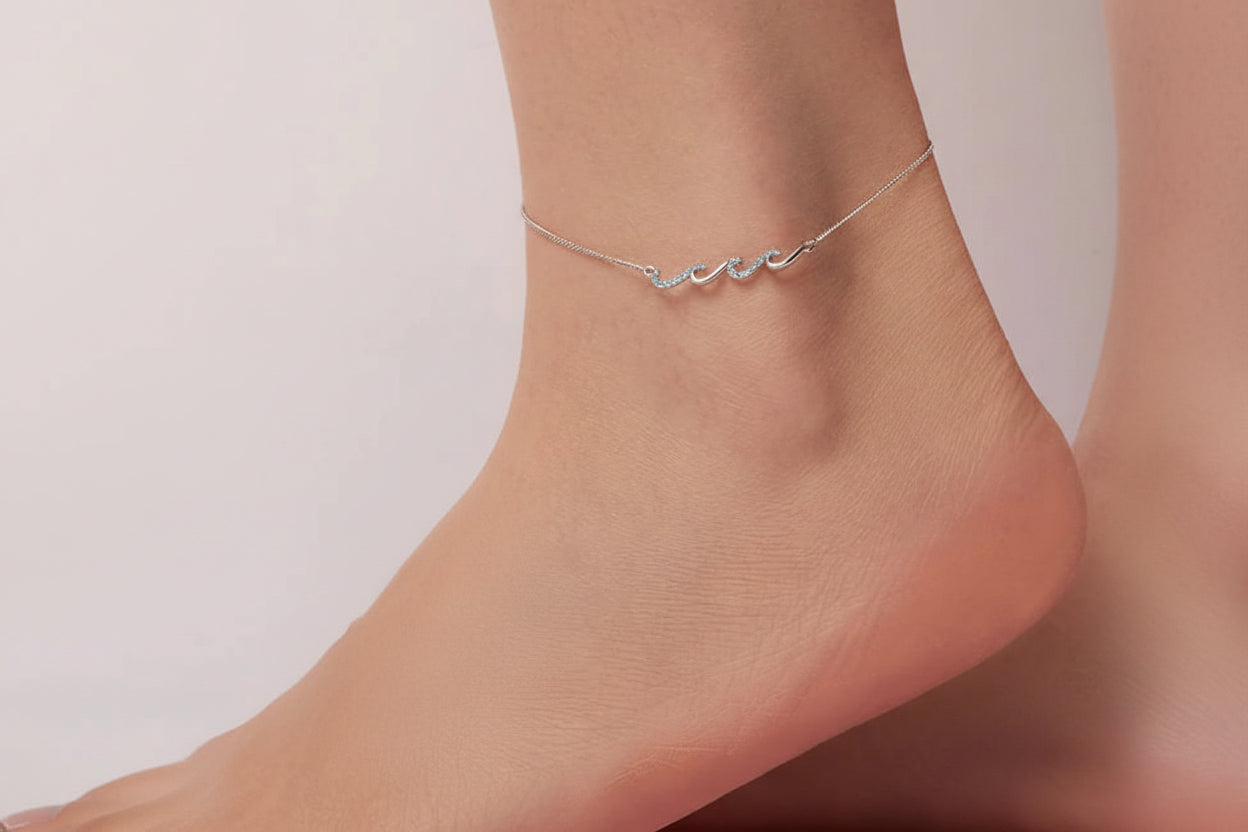 925 Sterling Silver Round Beads Anklet | Waterproof Hypoallergenic Infinite Love Chain for Women