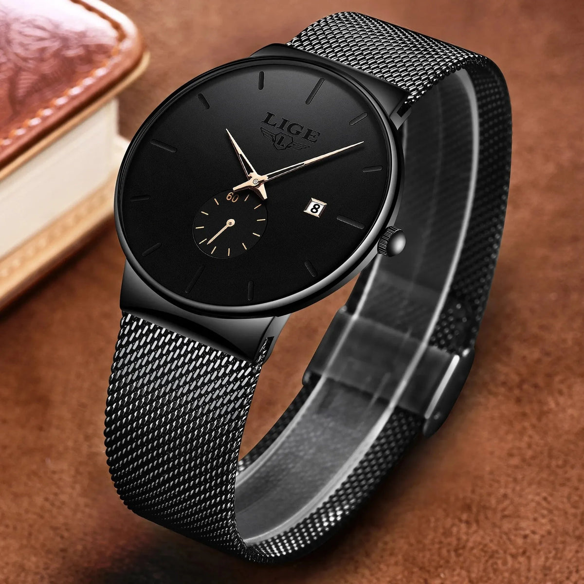 LIGE Men's Fashion Slim Quartz Watch | Mesh Steel Band | Waterproof | Auto Date