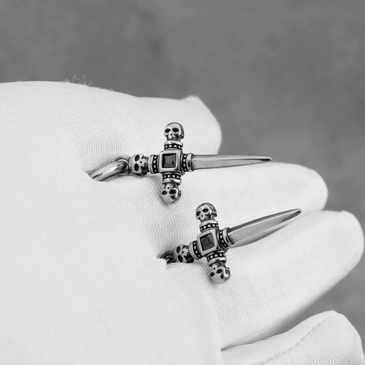 Men's Skull Cross Zircon Drop Earrings – Rock Hip Hop Stainless Steel