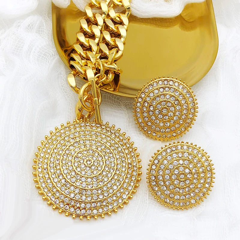 Italian Rhinestone Round Necklace And Earring Set For Women  Wedding Party Gifts Jewellery Accessories For Women