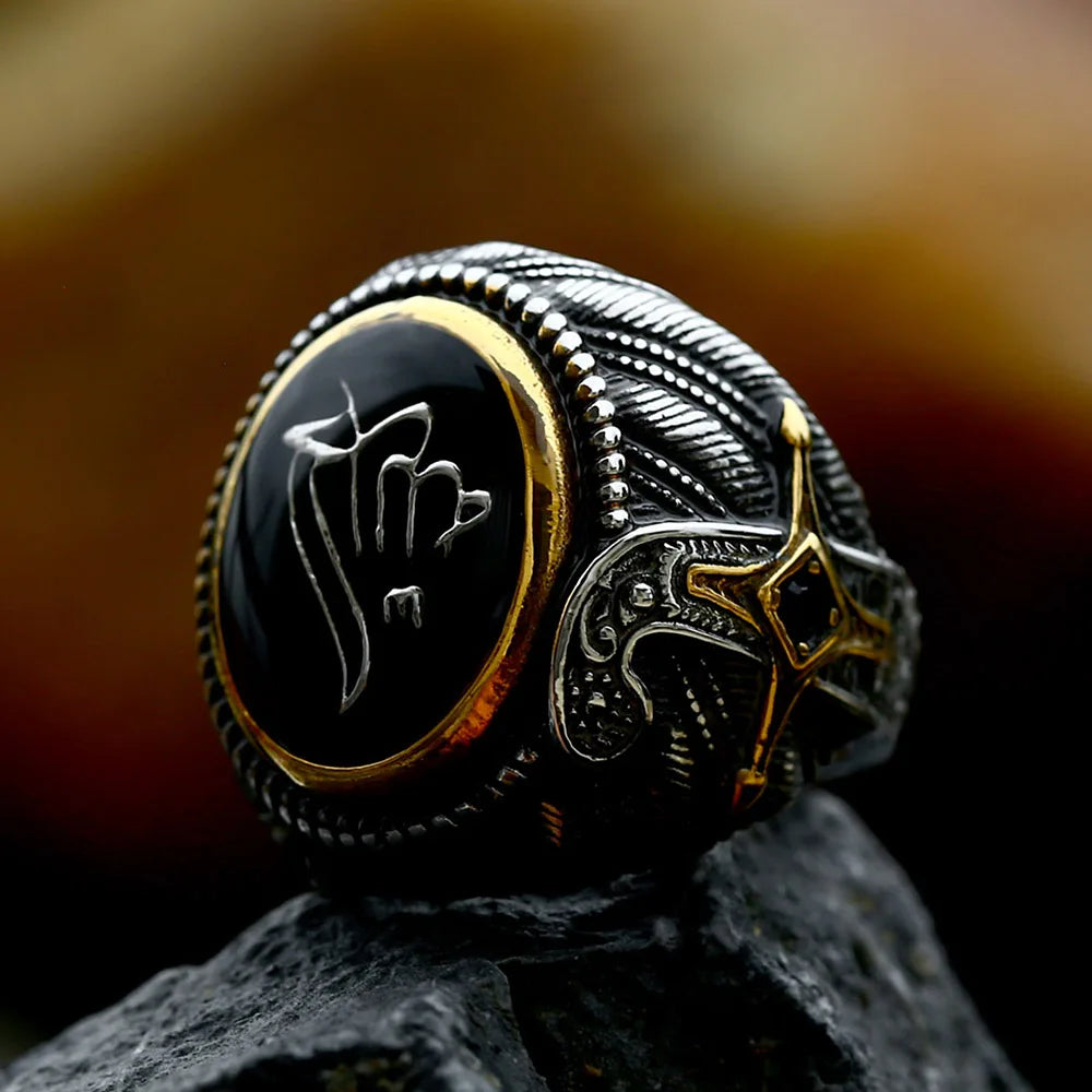 Stainless steel black stone ring