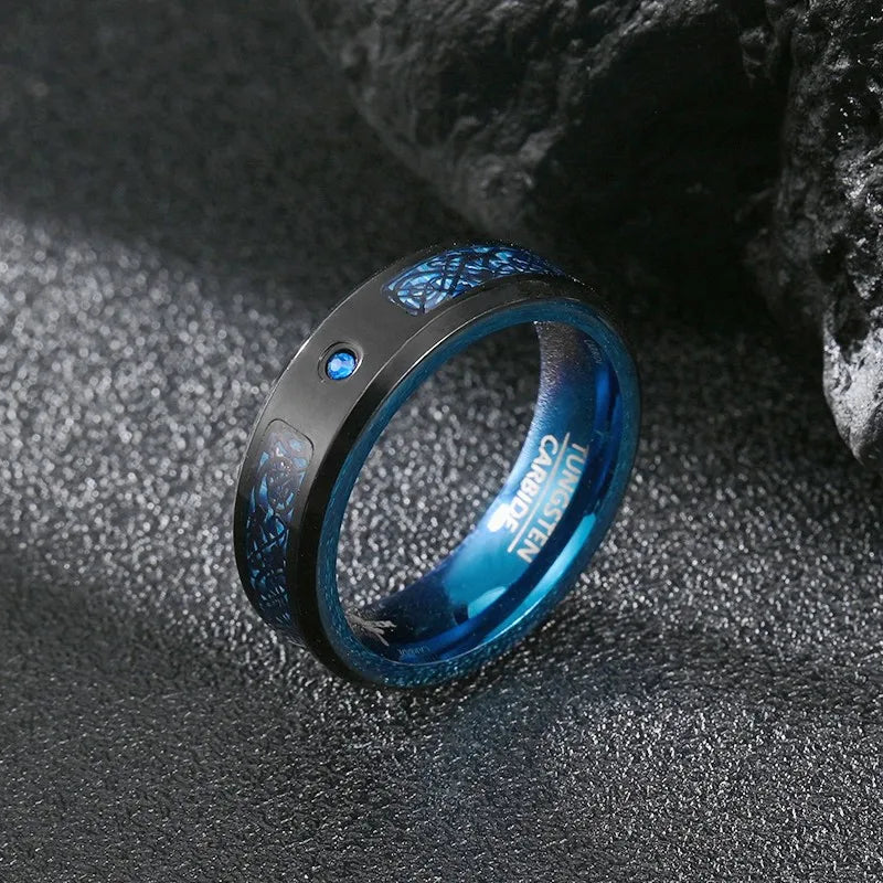 Fashion Personality Inset Zircon Stone Ring Stainless Steel Dragon Pattern Titanium Steel Men Ring Jewelry Gift Wholesale