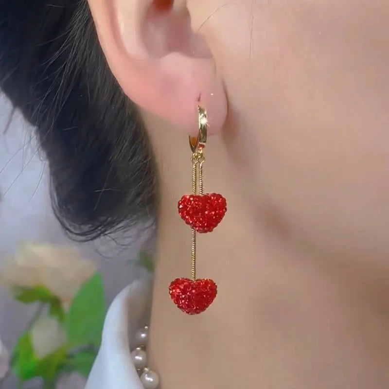 Rhinestone Heart Tassel Earrings