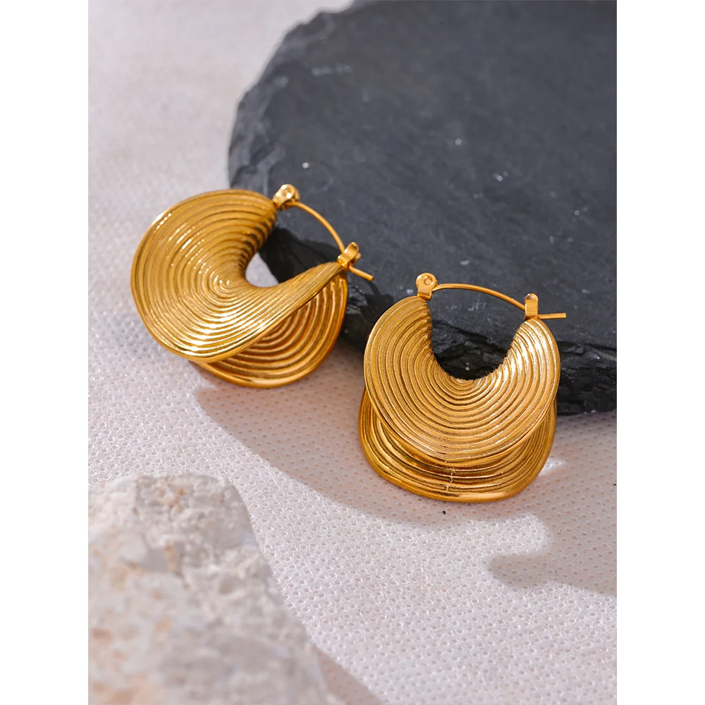 Stylish Unique Stainless Steel Geometric Statement Waterproof Earrings Creative Metal Gold Color Temperament Jewelry Women