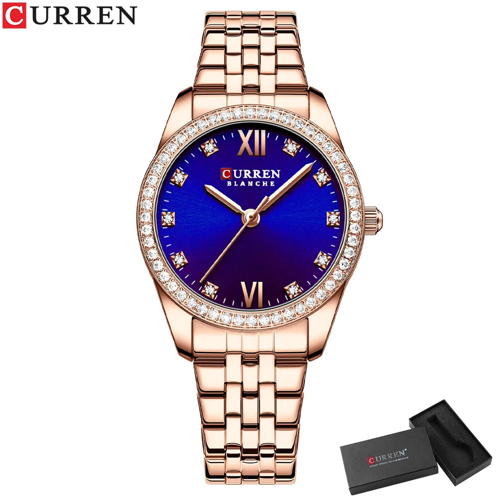 CURREN Women's Luxury Rhinestone Bracelet Watch | Rose Gold | Quartz | Gift Box Available